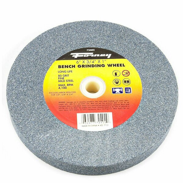 Forney Bench Grinding Wheel, 6 in x 3/4 in x 1 in 72402